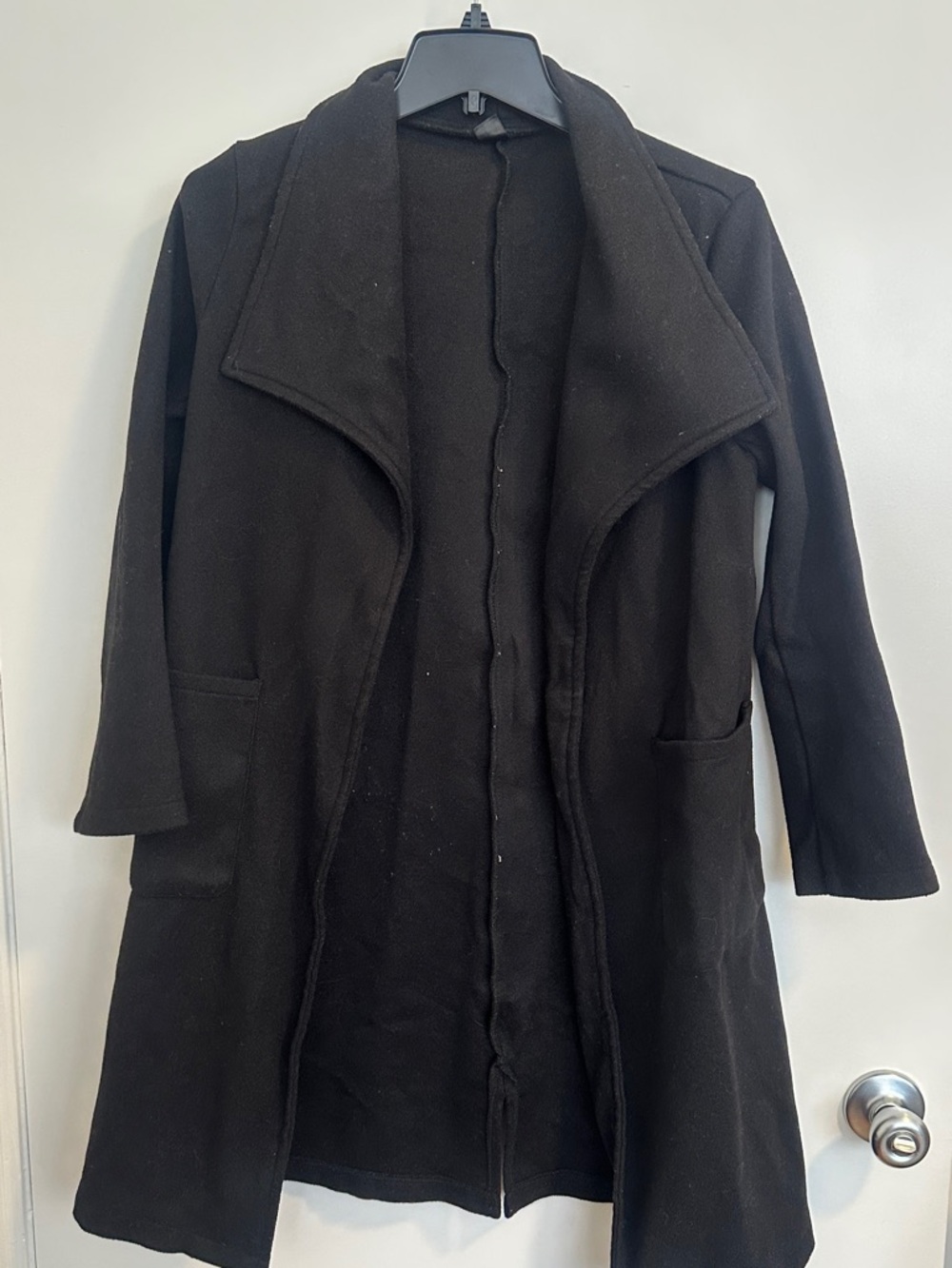 SHEIN Black Long Open-Front Trench Coat